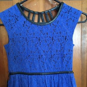 Blue dress with leatherette detail. Size 8
